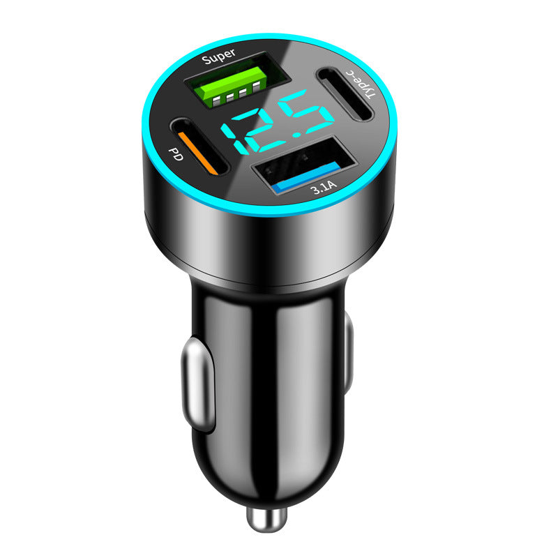 USB C Car Charger 4-Ports PD 30W QC3.0 Voltage Meter
