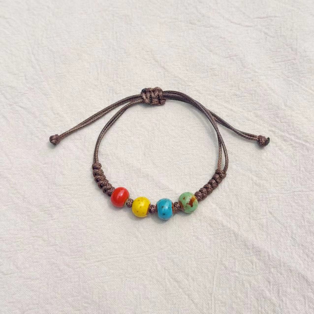 Tradition Style Colorful Ceramic Bead Bracelet 2 sets