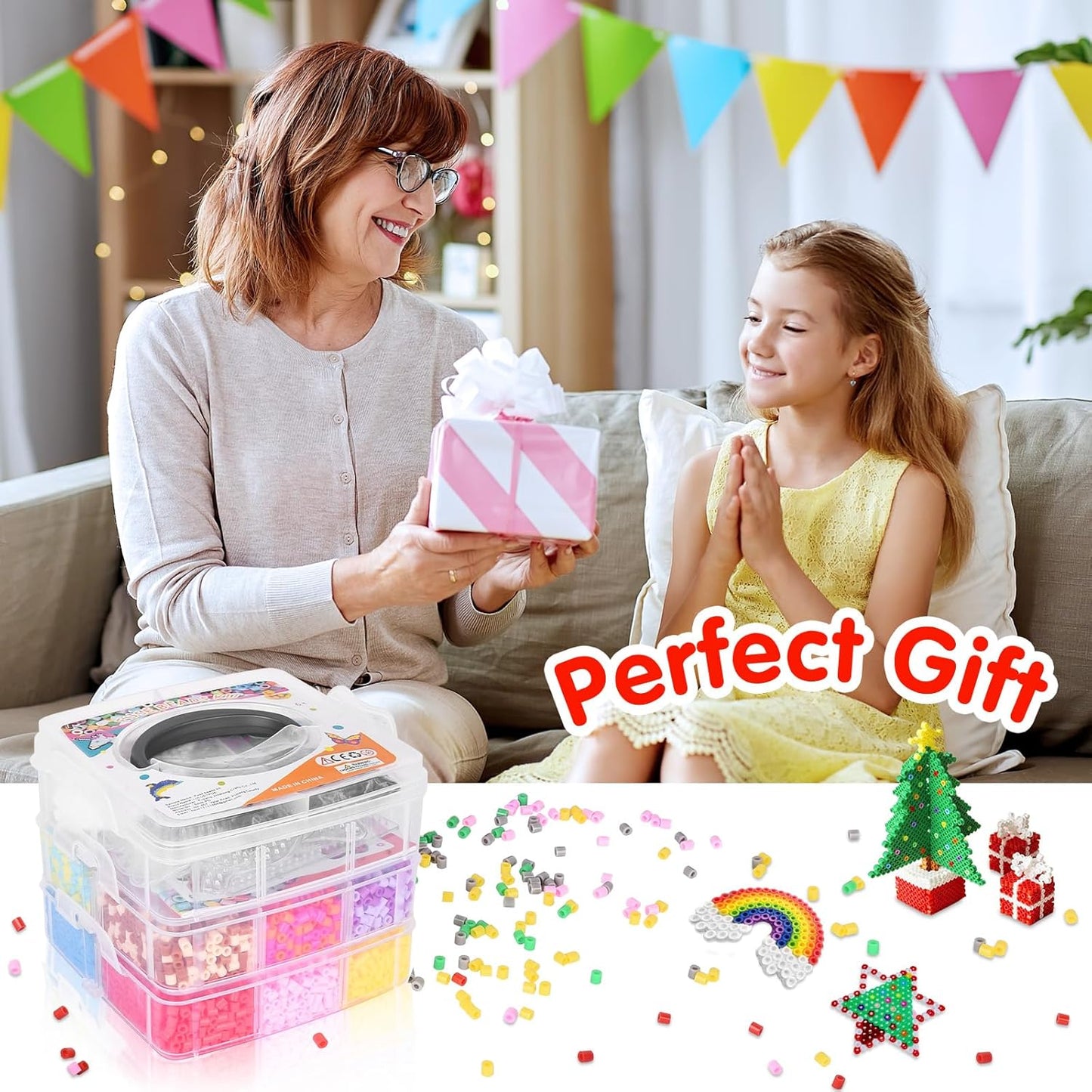 Craft Beads Bucket 3-Layer Design 11,000pcs 12 Colors Craft Kit