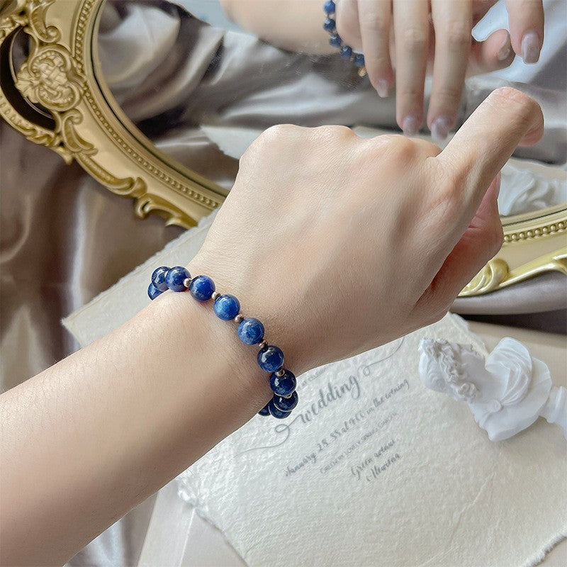 Natural Blue Kyanite Bracelet – Handmade Crystal Bead Bracelet with Gold-Plated Charm
