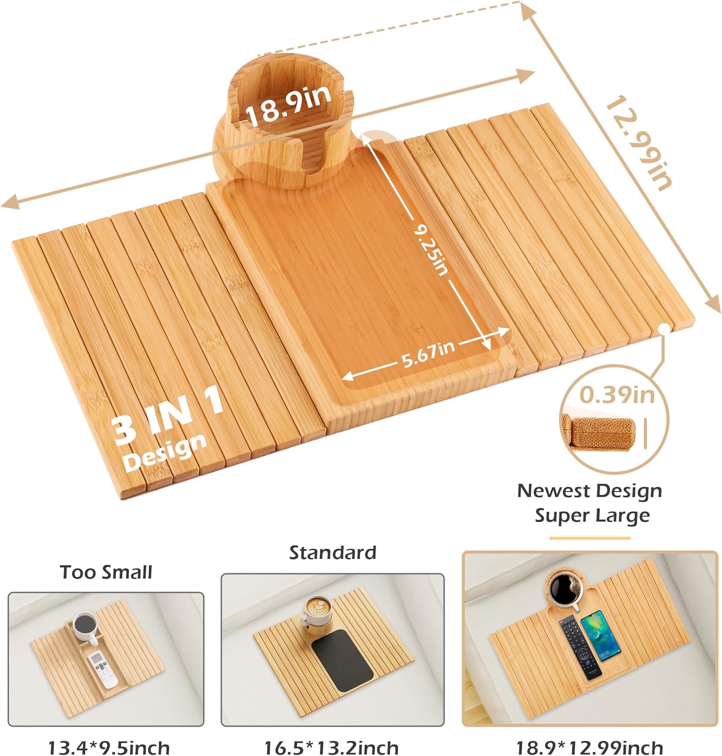Bamboo Couch Cup Holder Tray