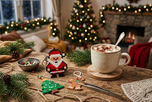 Handmade pixel art Christmas ornaments and charms
