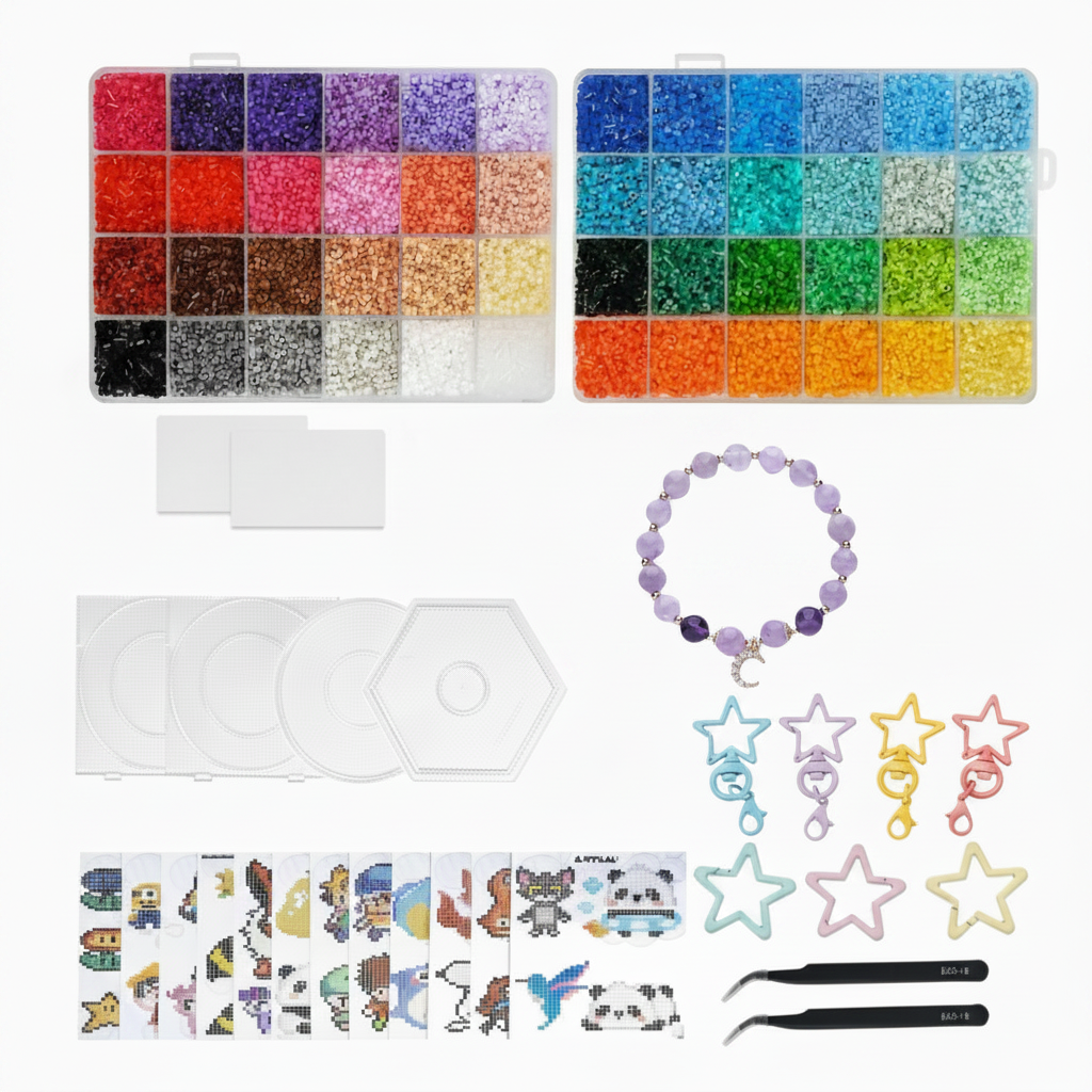 Pixel Artist Bundle – 2.6mm Mini Fuse Beads 48 Colors + Amethyst Bracelet