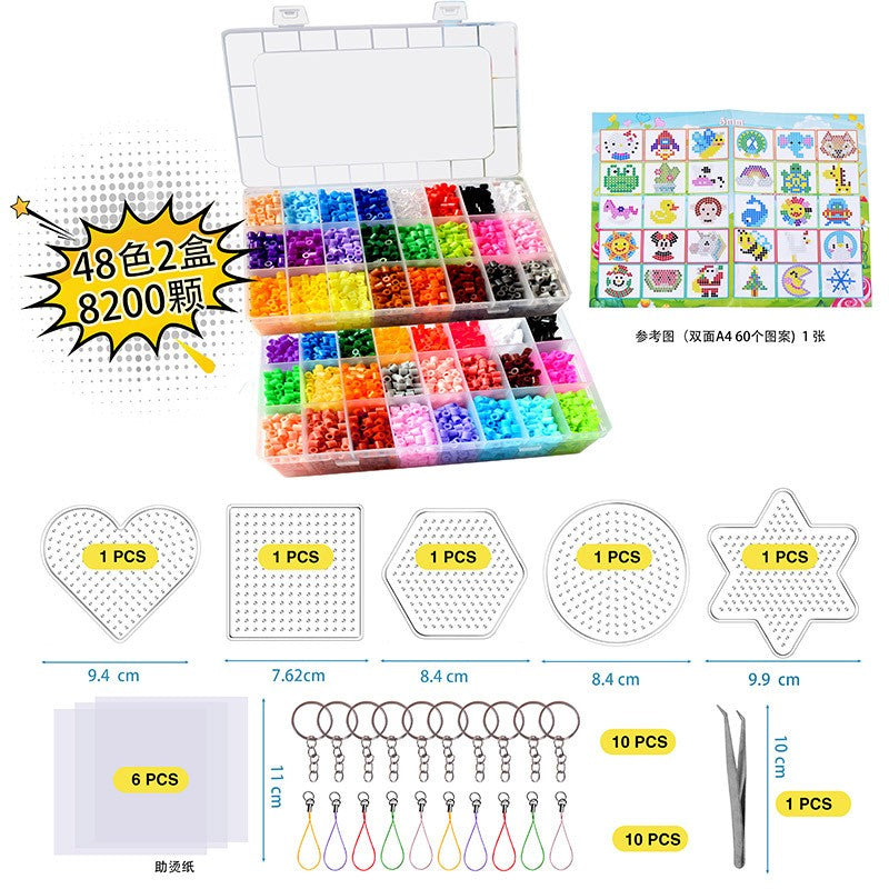8,200pcs Fuse Beads Kit – 48 Colors + 2 FREE Refill Packs & 3 Bonus Pegboards