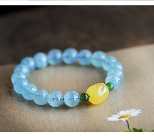 Handmade Aquamarine Bracelet with Amber