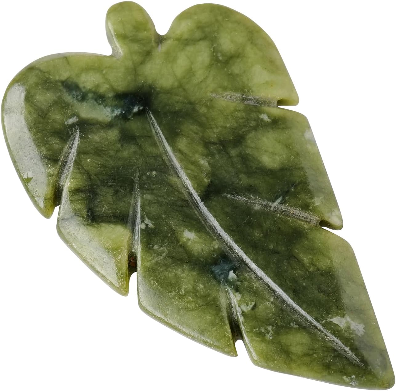 Natural Crystal Jade Stone Hand-Carved Leaves Sculpture