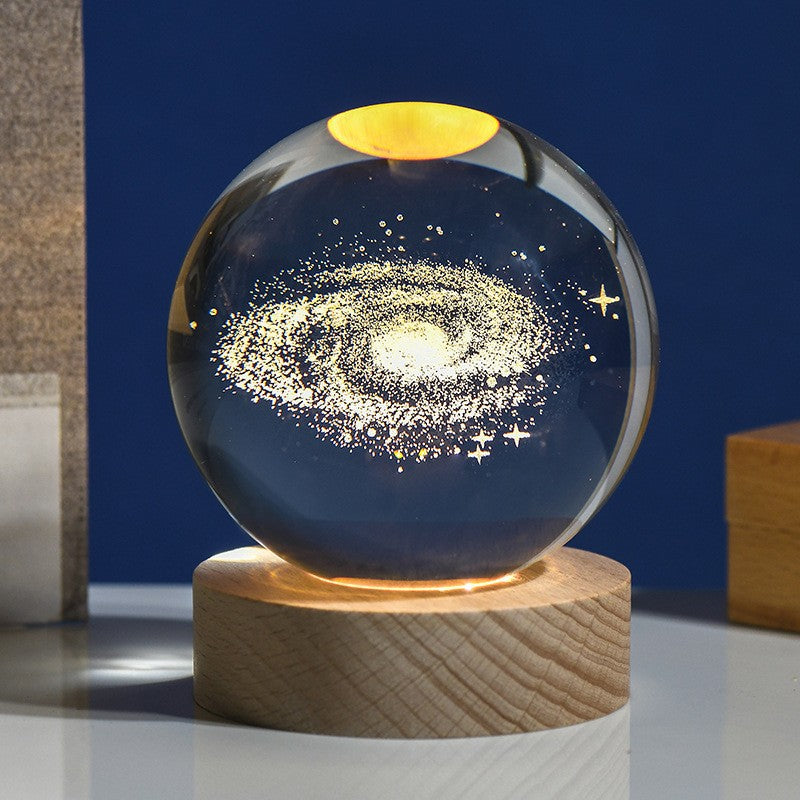 Solar System Crystal Ball 3D Globe with Wooden Base Night Light