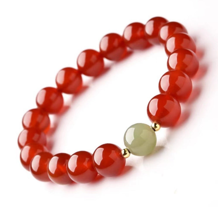 Red Agate Bracelet with Hetian Jade