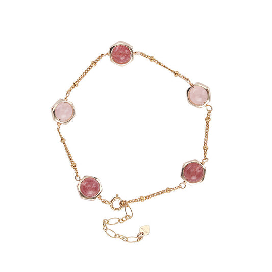 Rose Quartz Strawberry Bracelet 14K gold-plate