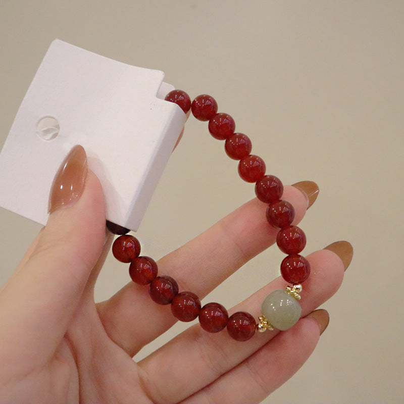 Red Agate Bracelet with Hetian Jade