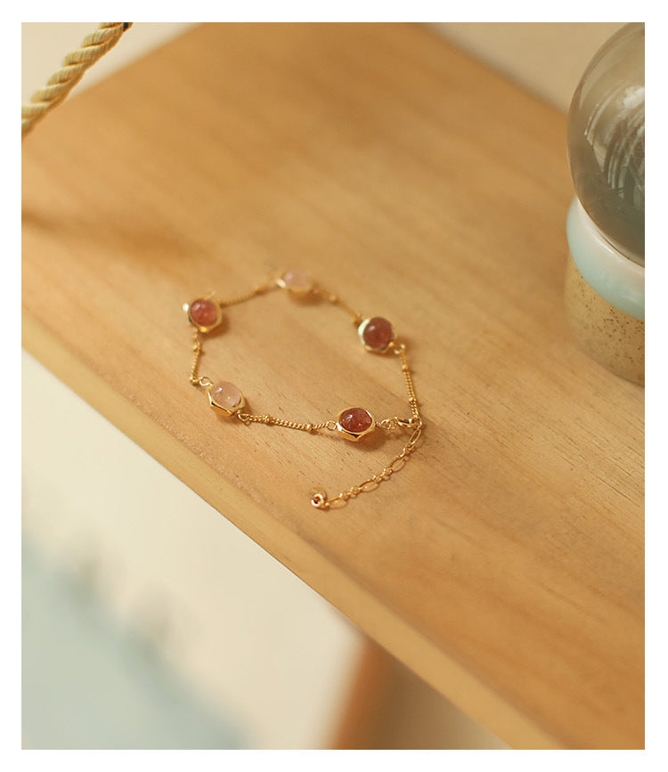 Rose Quartz Strawberry Bracelet 14K gold-plate