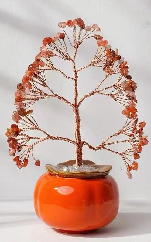 Fengshui Red Agate Tree of Life with Ceramic Bowl