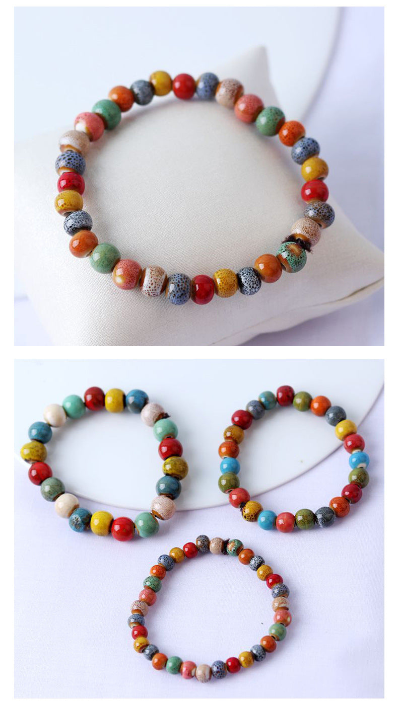 Traditional Chinese Ceramic Bracelet Handmade Colored Glaze Bead