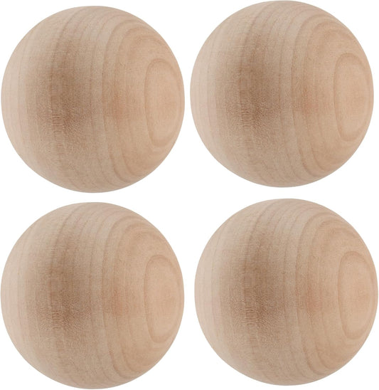 Wooden Ball 4pcs 3" Unfinished Natural Wood for DIY Crafts