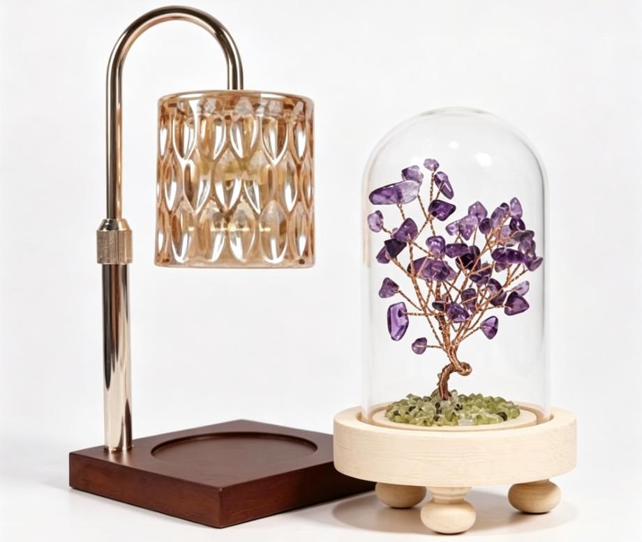 Candle Warmer Lamp with Free Crystal Tree of Life – Cozy Wellness Corner Set