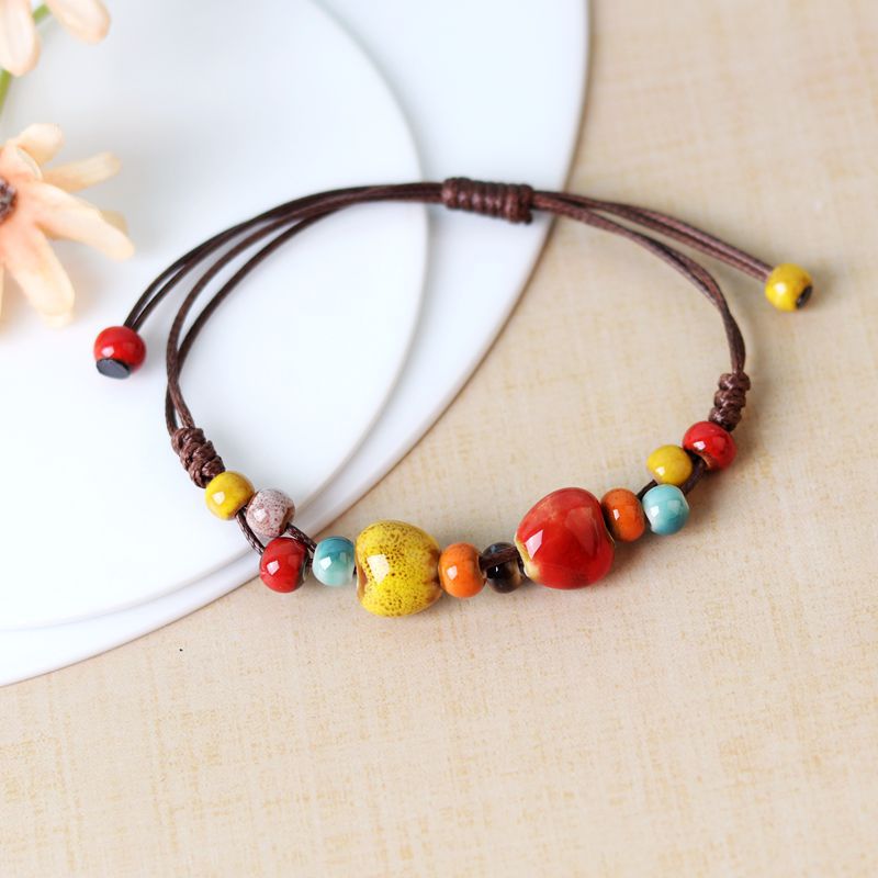 Traditonal Chinese Ceramic Bracelet Ethnic Colorful Beads Adjustable