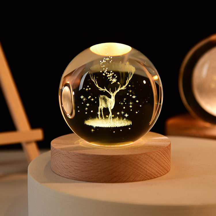 Solar System Crystal Ball 3D Globe with Wooden Base Night Light