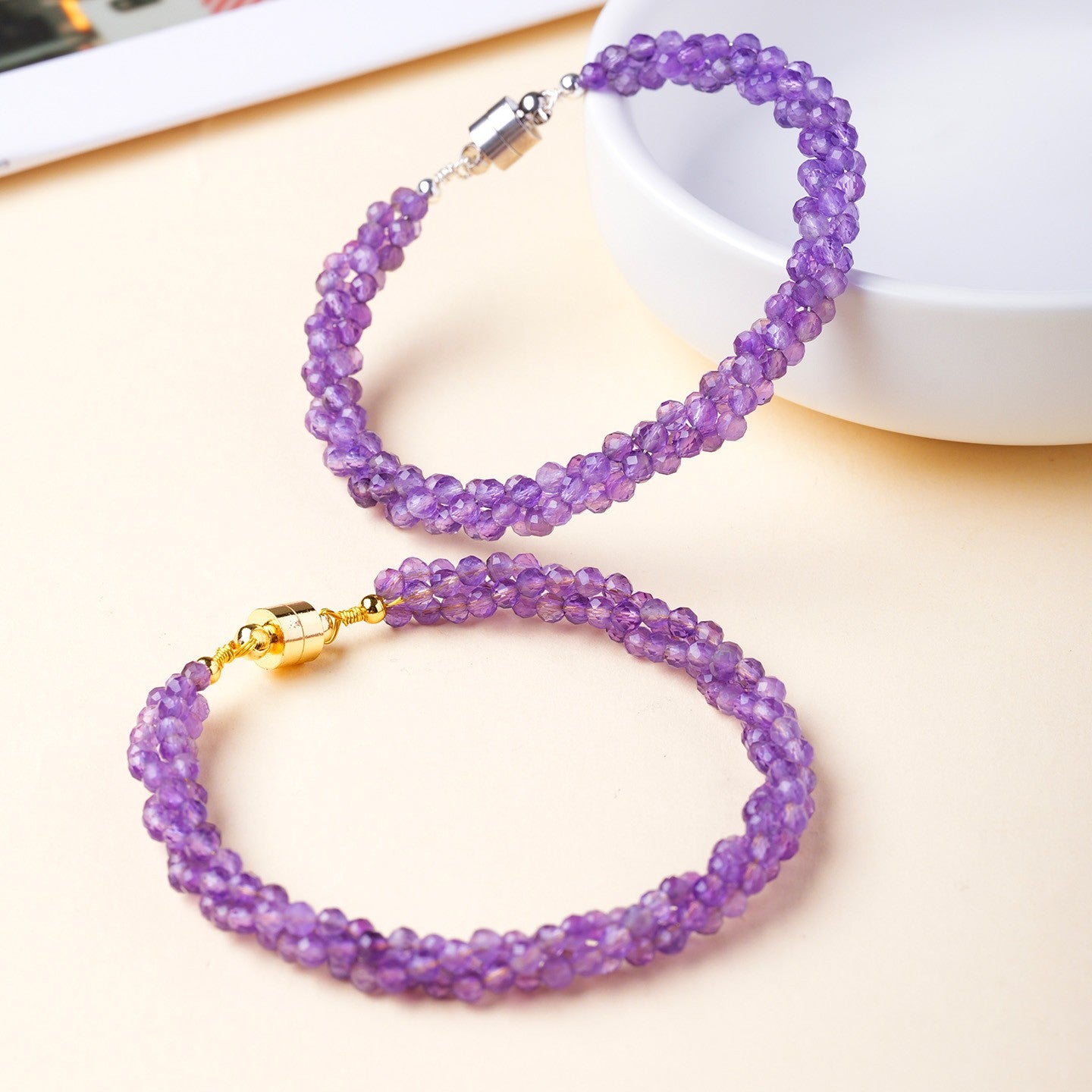 Natural Amethyst Bracelet – Magnetic Alloy Clasp | Crystal Healing Jewelry