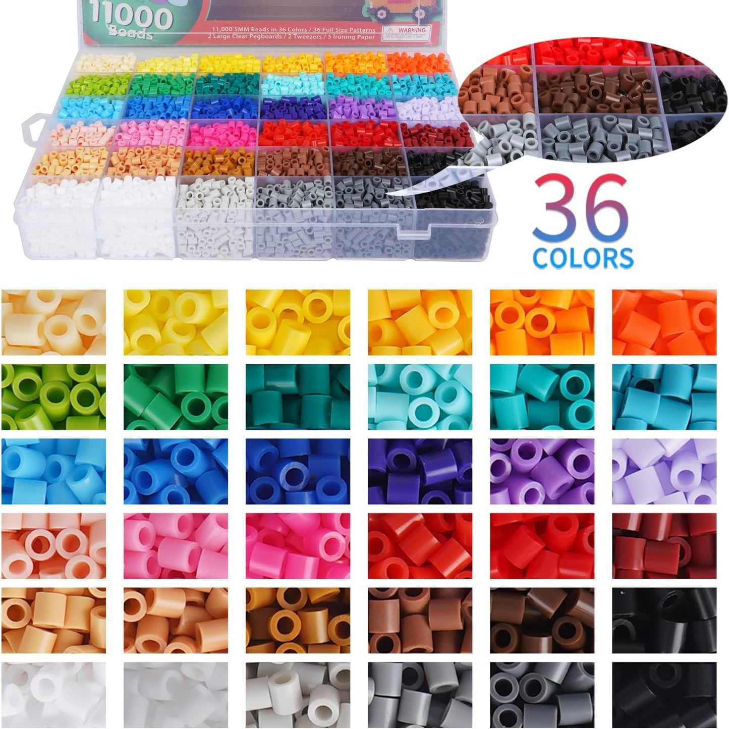 11,000pcs Fuse Beads Kit – 36 Colors + 2 FREE Refill Packs