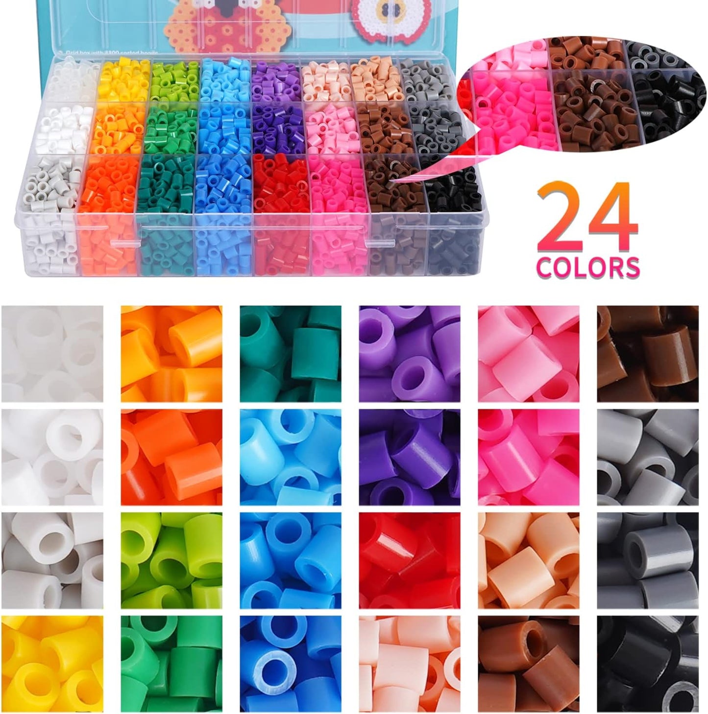 4,800pcs Fuse Beads Kit – 24 Colors + 1 FREE Surprise Refill Pack