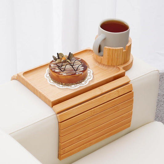 Bamboo Couch Cup Holder Tray