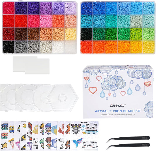 2.6mm Mini Fuse Beads Set – 48 Colors | 24,000 Pcs + FREE Bead Pen