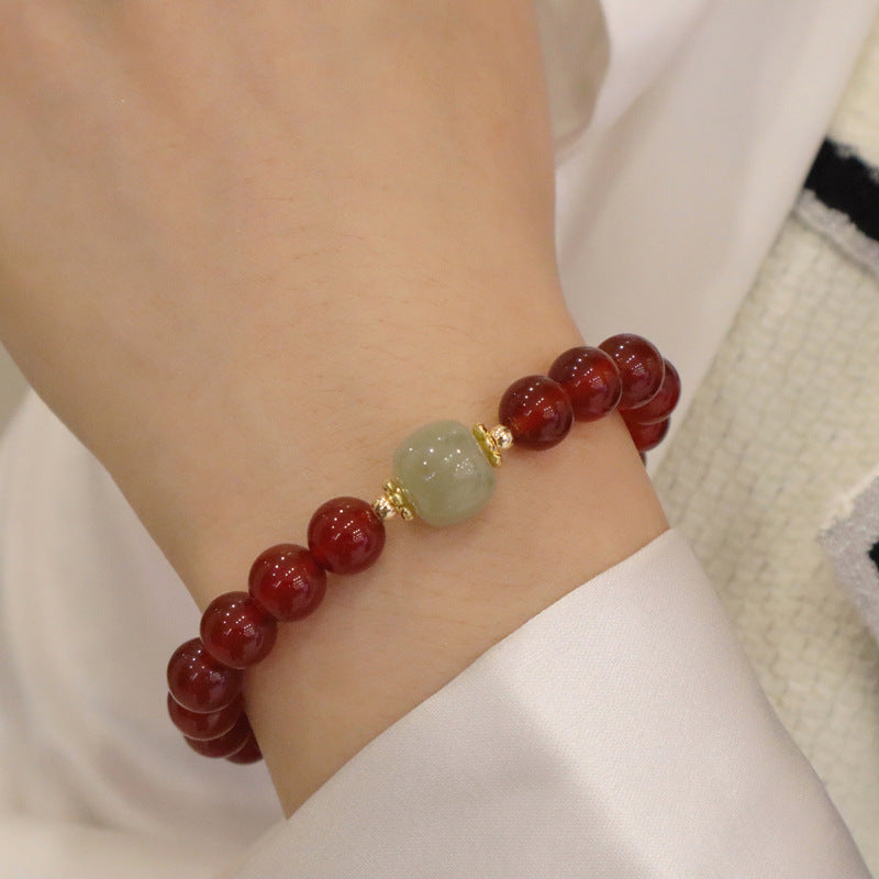 Red Agate Bracelet with Hetian Jade