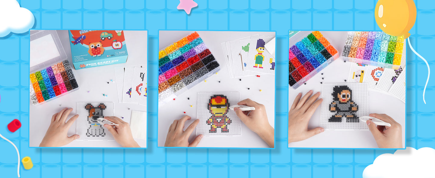 11,000pcs Fuse Beads Kit – 36 Colors + 2 FREE Refill Packs