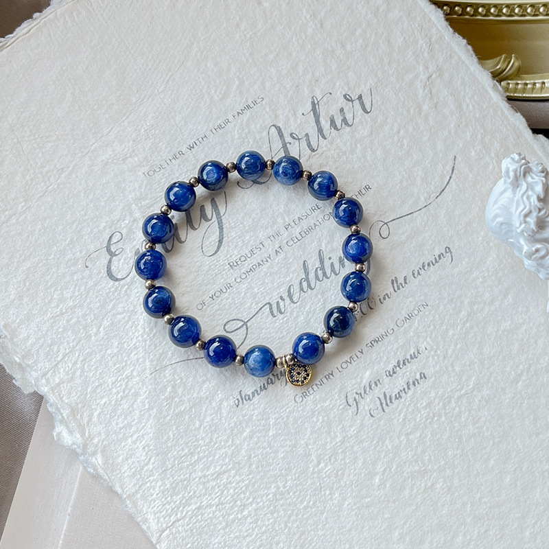 Natural Blue Kyanite Bracelet – Handmade Crystal Bead Bracelet with Gold-Plated Charm