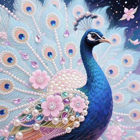 Peacock Pearl and Rhinestone Diamond Painting Design