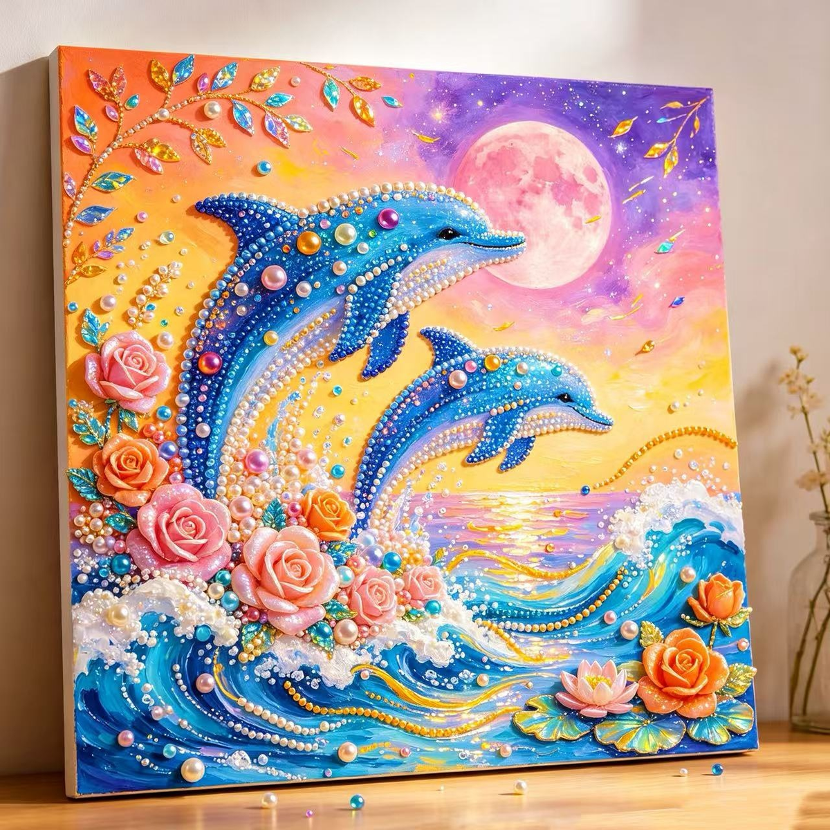 Dolphins Framed Pearl Art