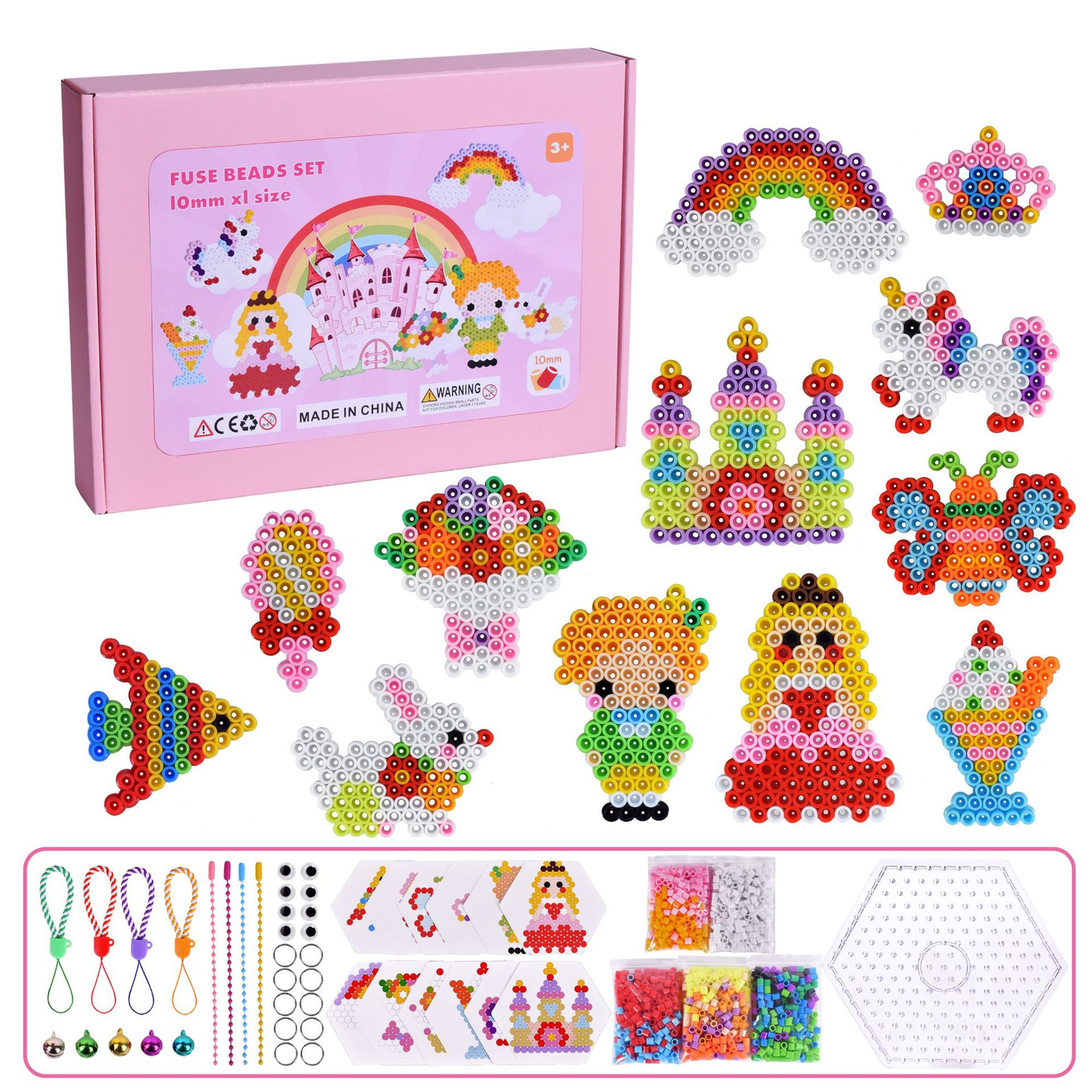 10mm XL Fuse Beads Set - Princess Rainbow kit contents