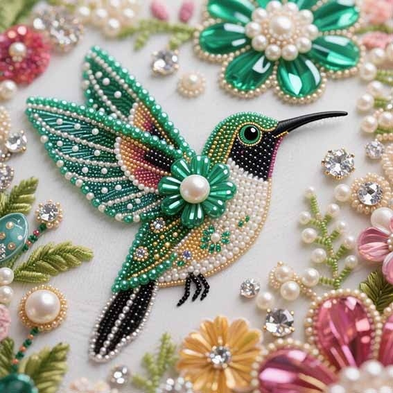 Hummingbird Pearl and Rhinestone Diamond Painting Design