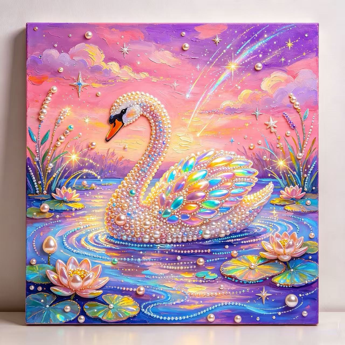 Sunset Swan Framed Pearl Art