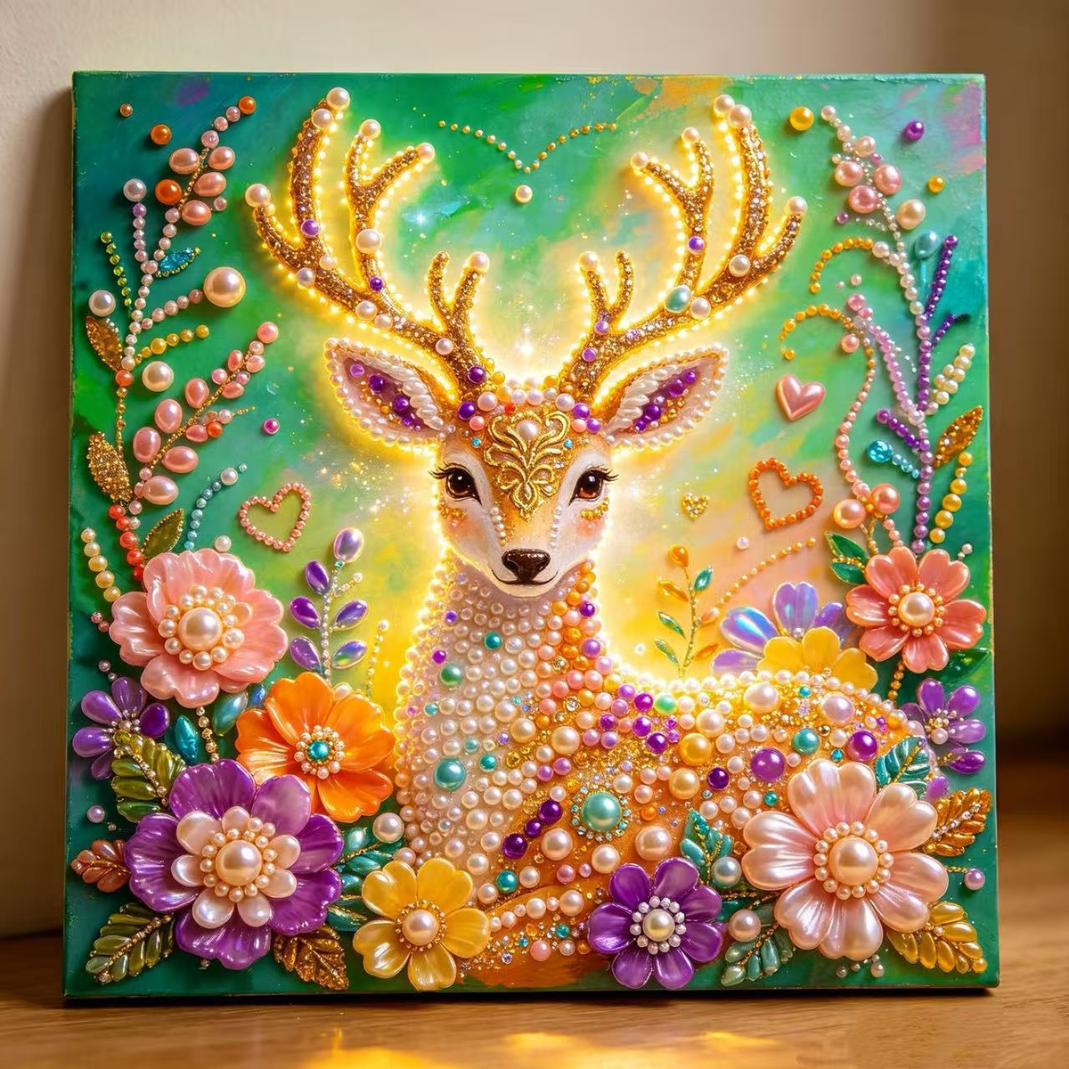 Golden Deer Framed Pearl Art Kit 20x20cm