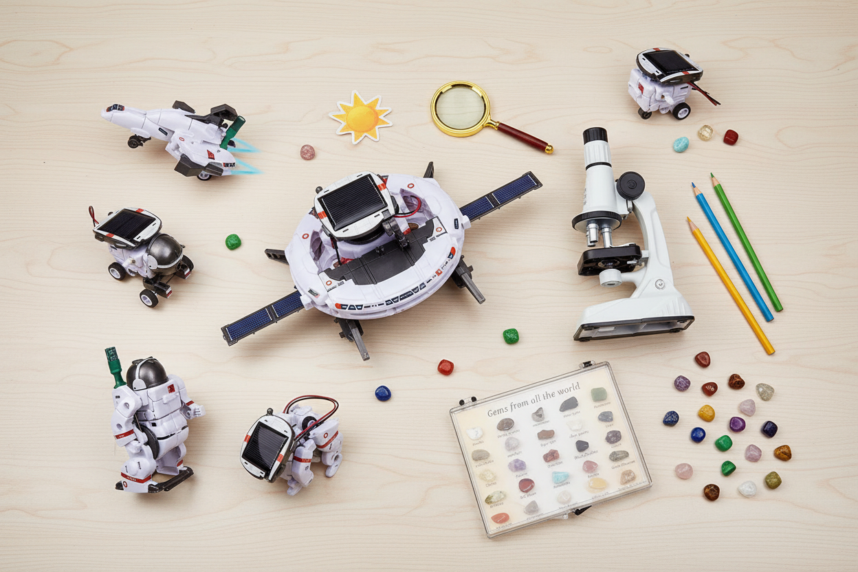 Summer Science Explorer Kit – Solar Robot, Microscope, and Geology Kit