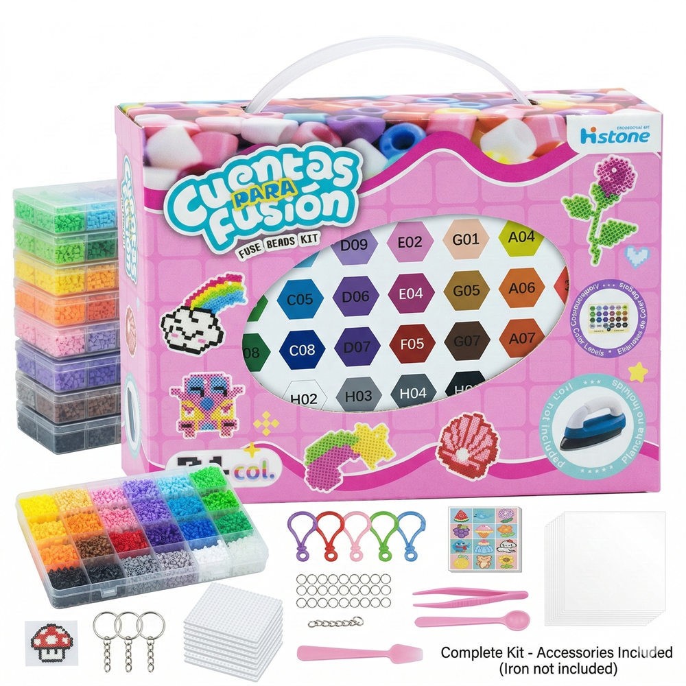 Mini Fuse Beads Starter Kit | 2.6mm, 24 Colors + 16,000 Beads | Complete DIY Pixel Art Set, Ages 3+