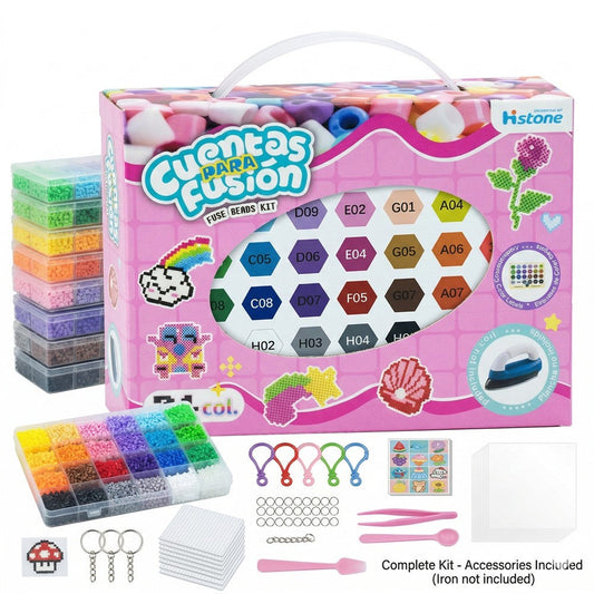 Mini Fuse Beads Starter Kit | 2.6mm, 24 Colors + 16,000 Beads | Complete DIY Pixel Art Set