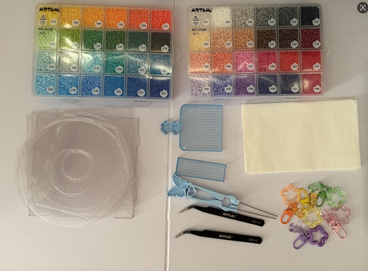 2.6mm Mini Fuse Beads Set – 48 Colors | 24,000 Pcs + FREE Cat Paw Scoop & Keychains