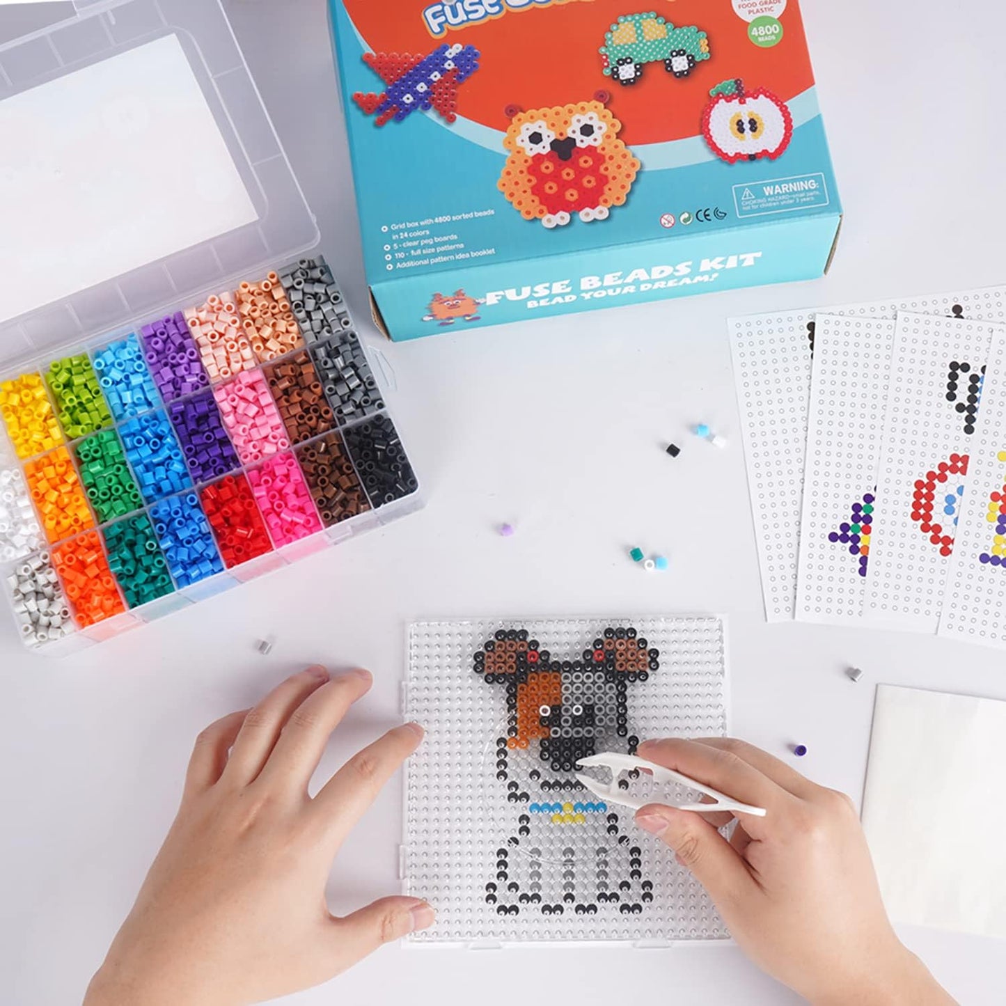 4,800pcs Fuse Beads Kit – 24 Colors + 1 FREE Surprise Refill Pack