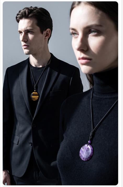 Natural Crystal Peace Pendant Set – Amethyst & Tiger Eye | 2-Piece Healing Necklace Gift Set