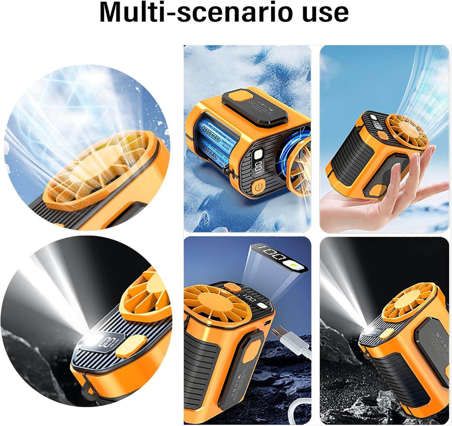 Portable Waist Fan 5000mAh – Wearable Neck & Belt Clip Fan with Digital Display