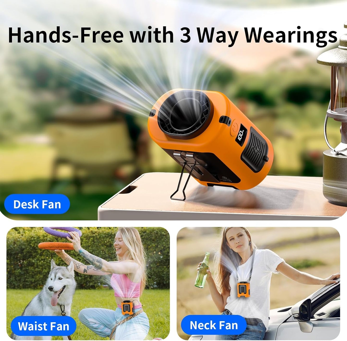 Portable Waist Fan 5000mAh – Wearable Neck & Belt Clip Fan with Digital Display